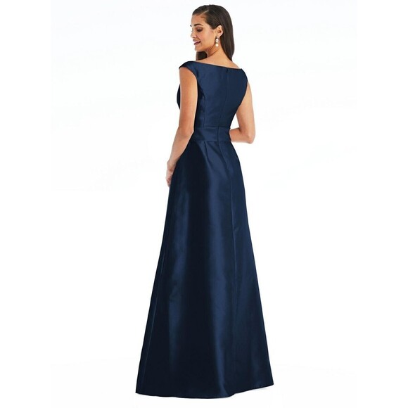 ALFRED SUNG D811S Midnight OFF THE SHOULDER Aline POCKETS Bridesmaid GOWN 10 - Picture 2 of 10